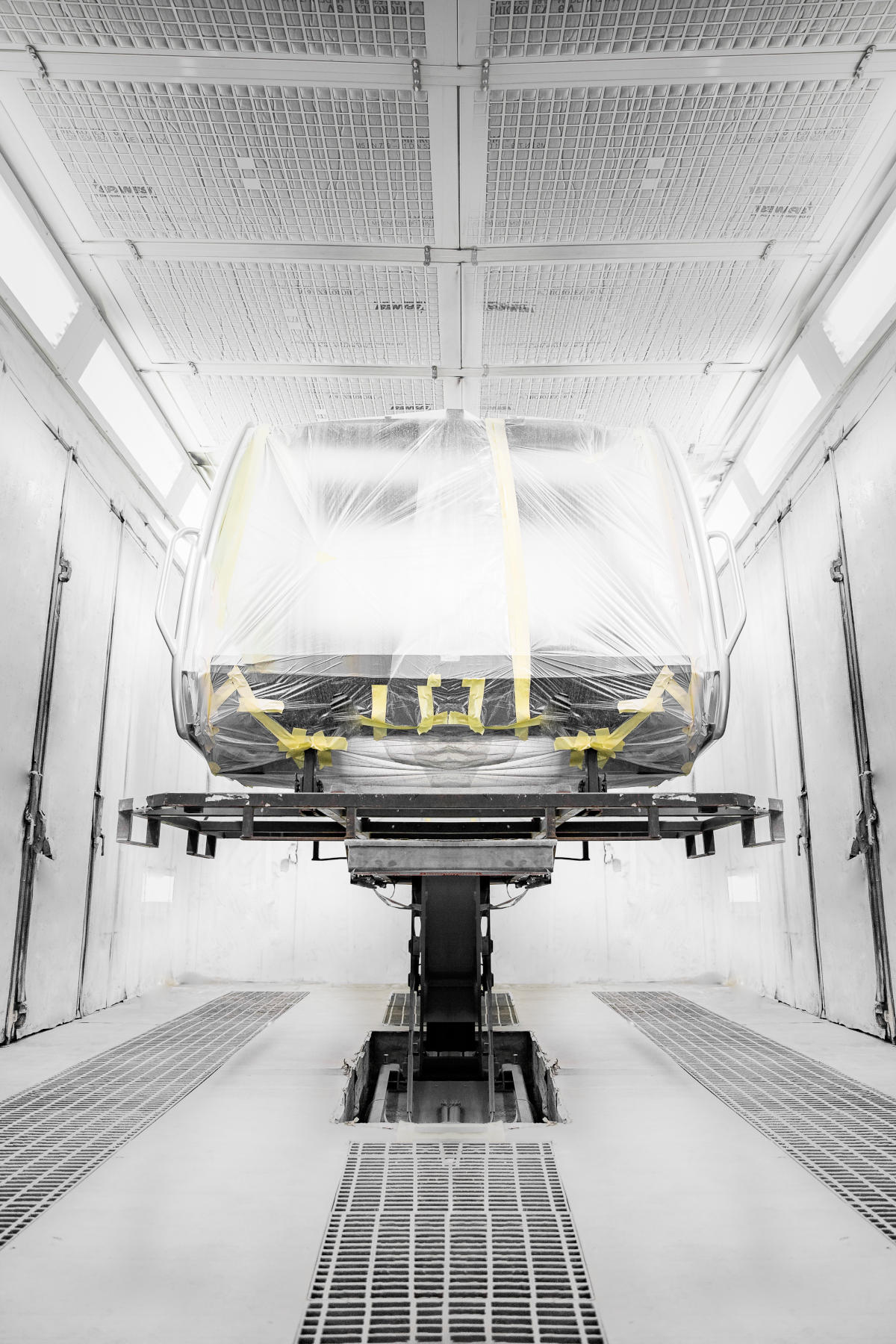 Zoccarato booth with a masked component prepared for liquid coating
