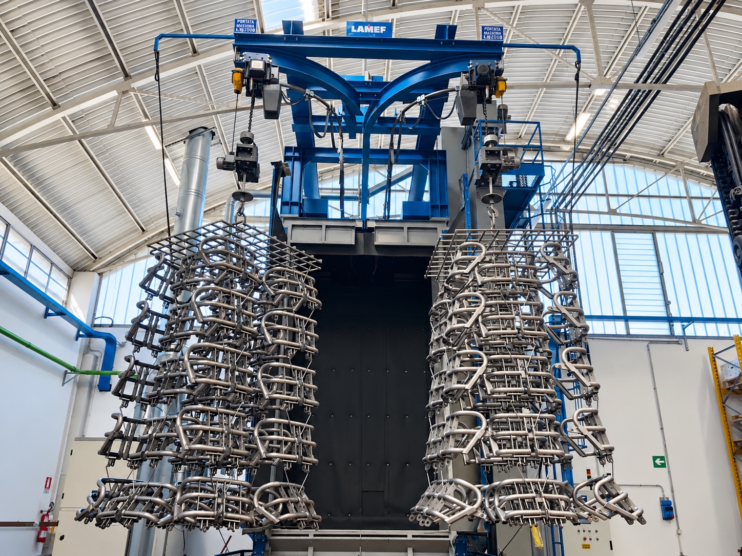 Movimentazione di componenti metallici nel reparto sabbiatura